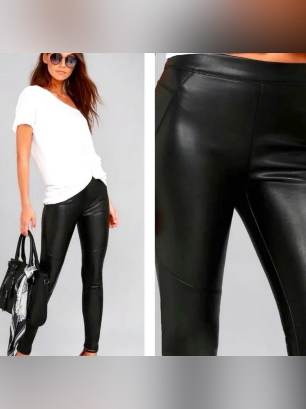 Free People Moto black vegan leather leggings sz 25 (01)